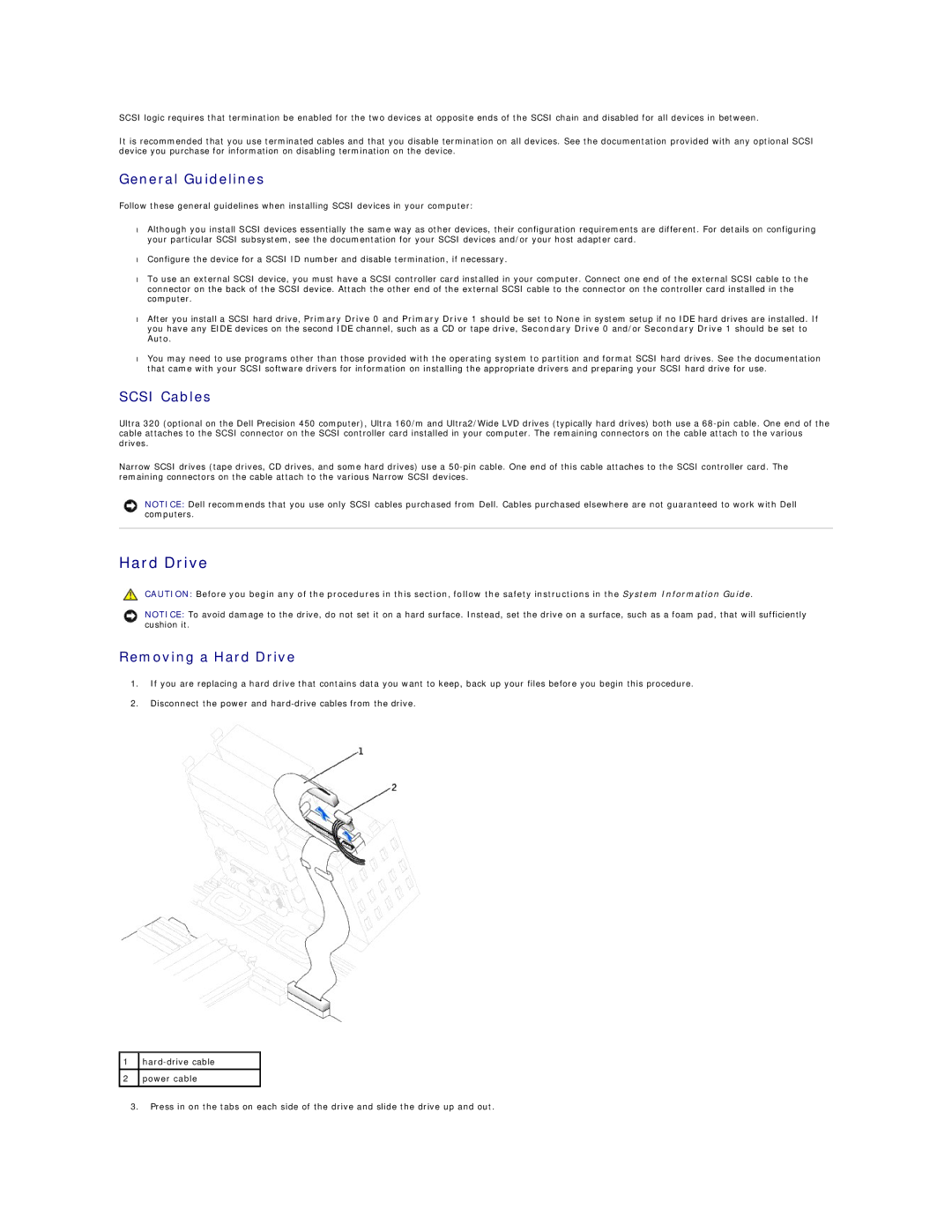 Dell 650 service manual General Guidelines, Scsi Cables, Removing a Hard Drive 