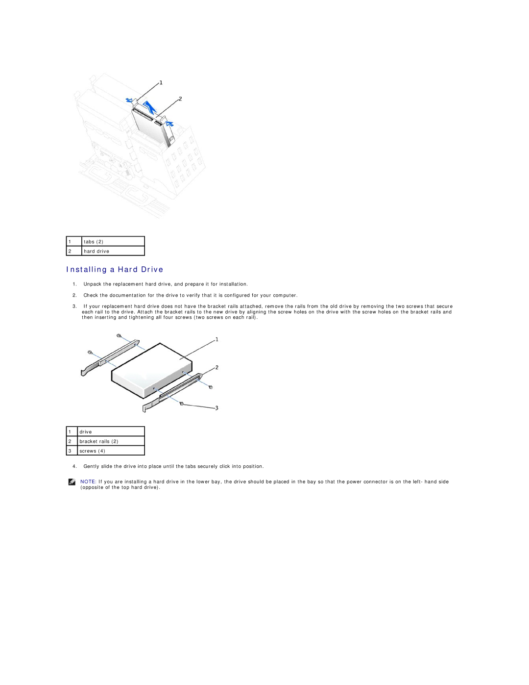 Dell 650 service manual Installing a Hard Drive 