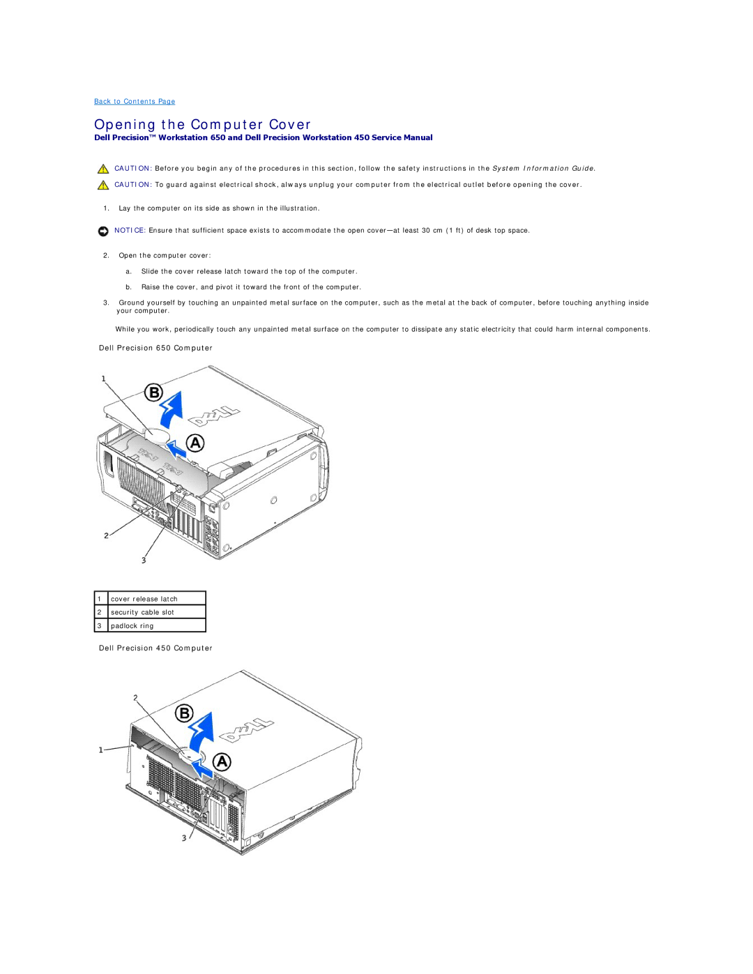 Dell 650 service manual Opening the Computer Cover 