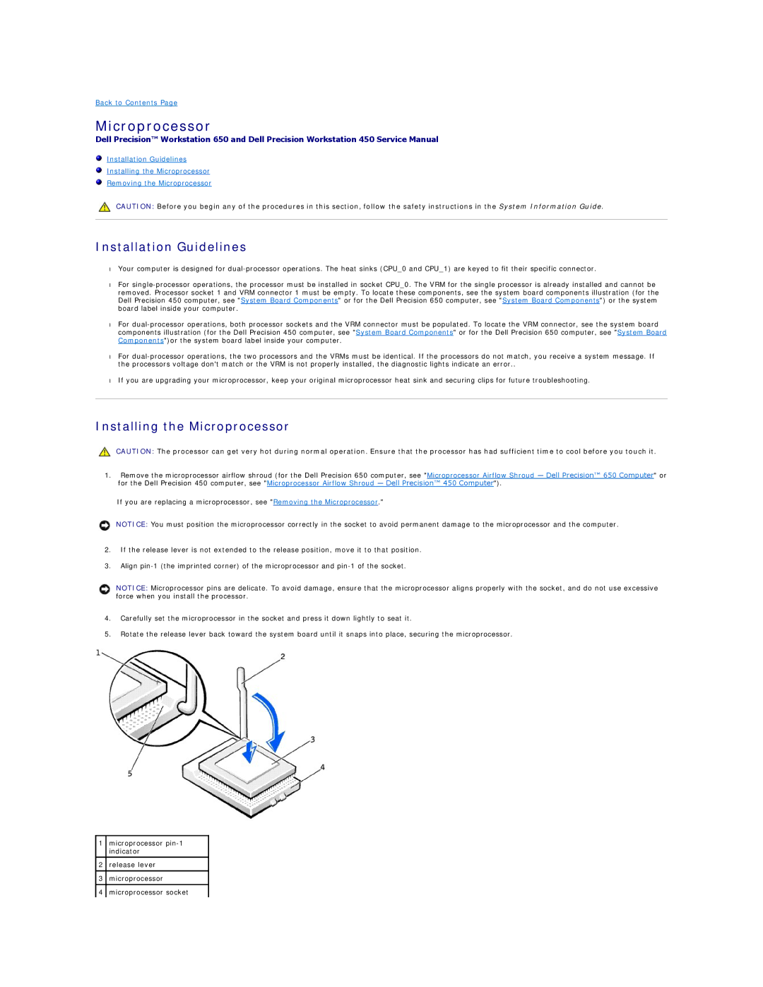 Dell 650 service manual Installation Guidelines, Installing the Microprocessor 