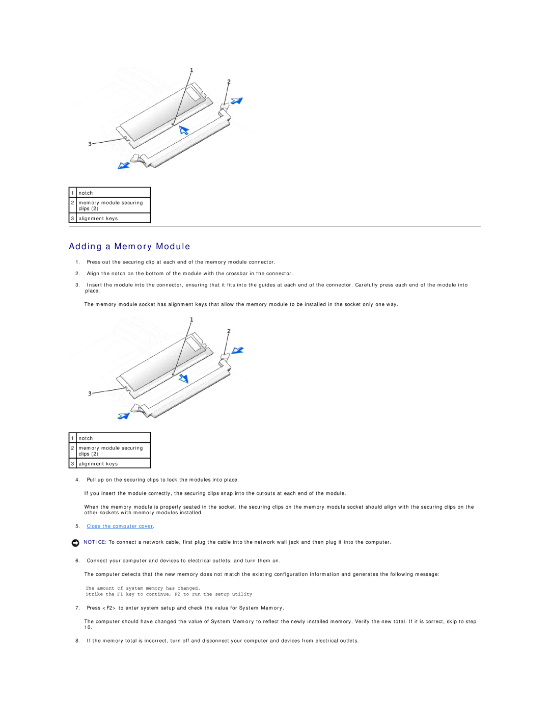 Dell 650 service manual Adding a Memory Module 