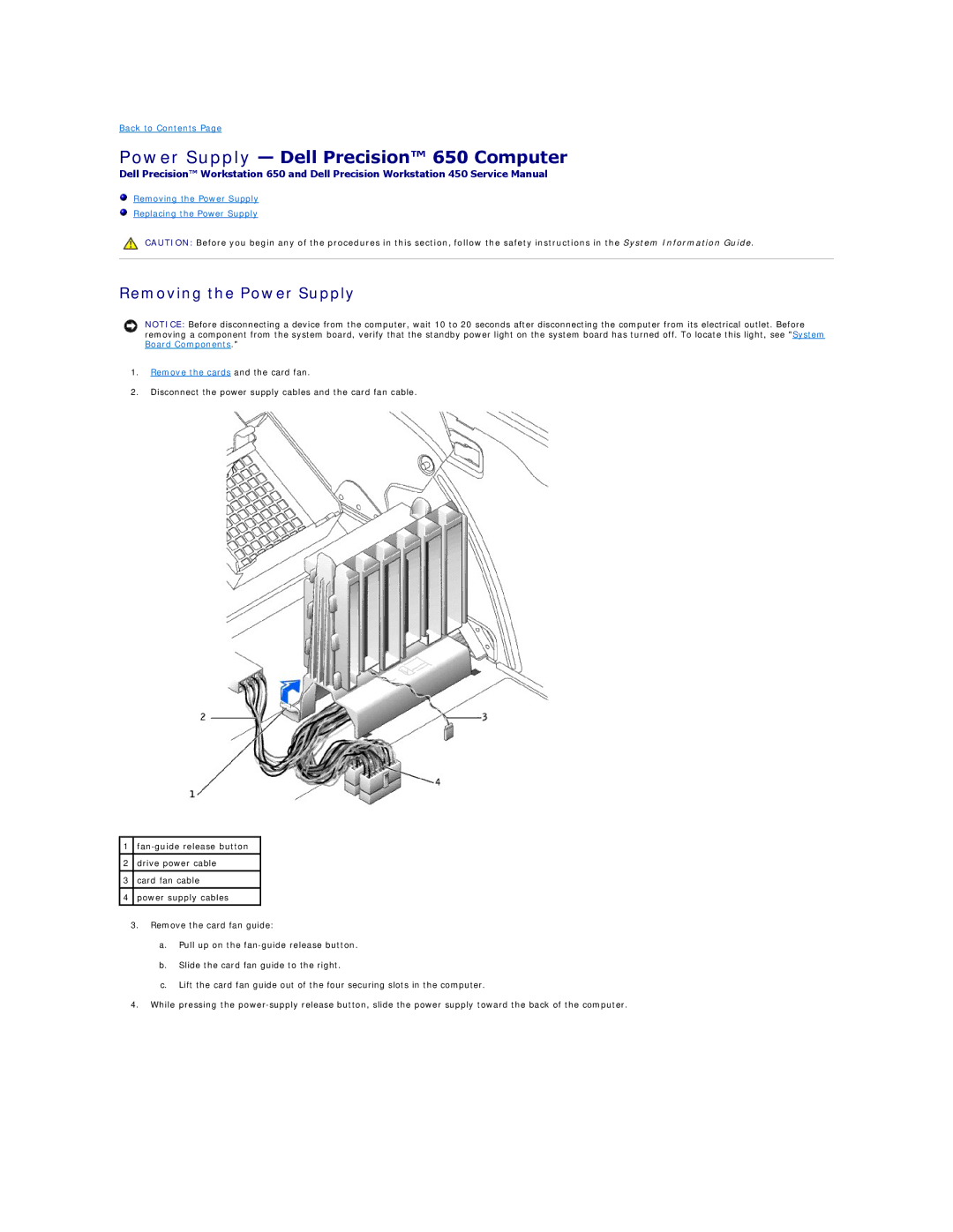 Dell service manual Power Supply Dell Precision 650 Computer, Removing the Power Supply 