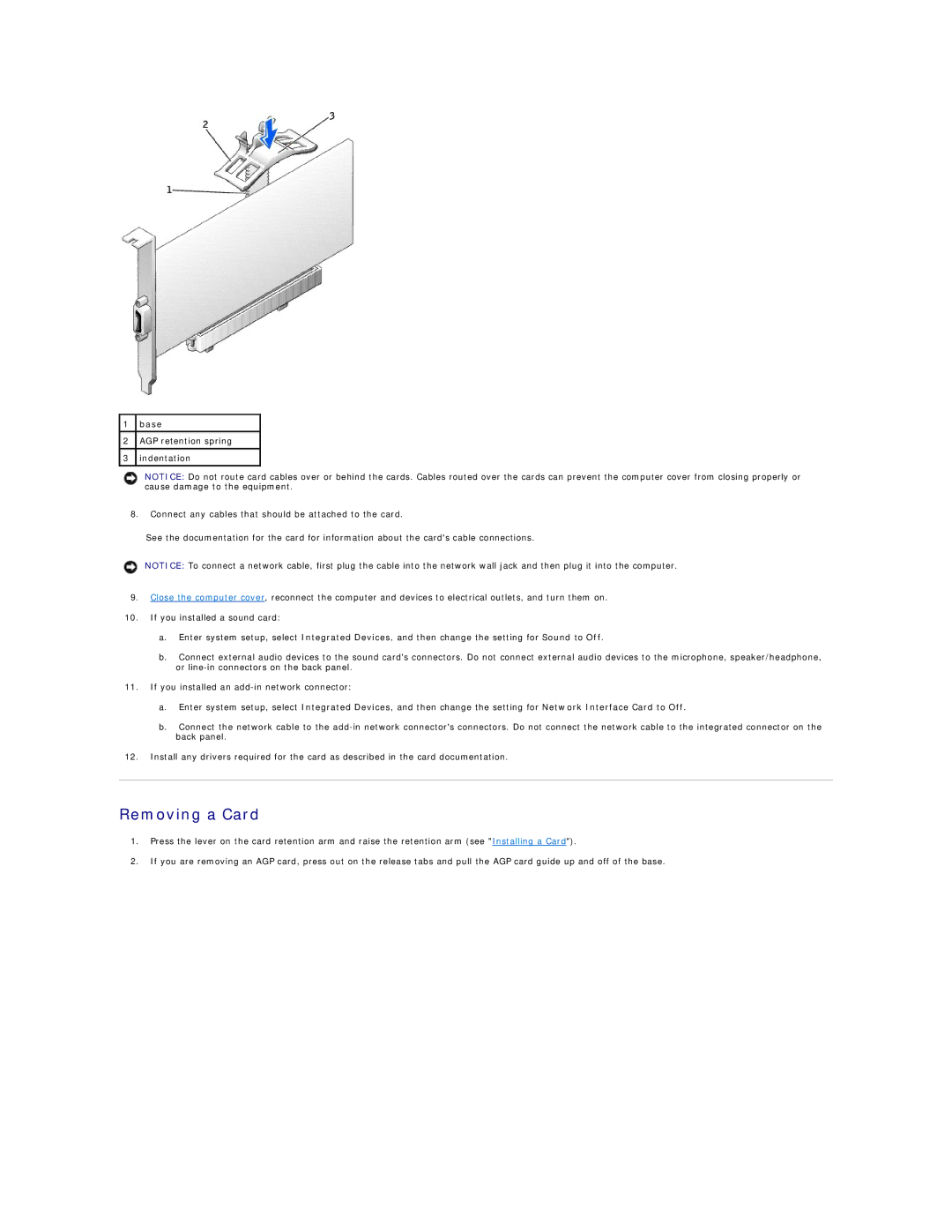 Dell 650 service manual Removing a Card 