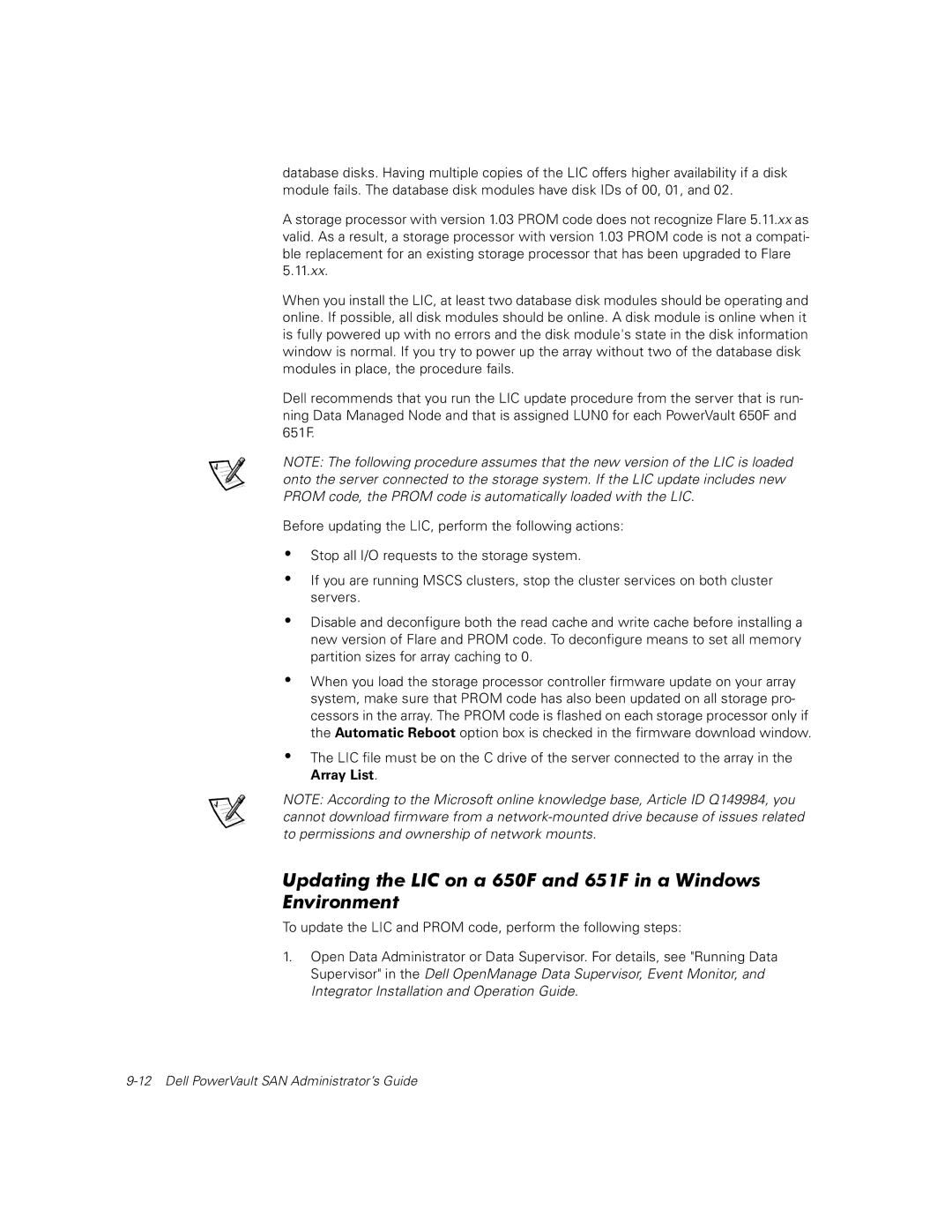 Dell 630F manual Updating the LIC on a 650F and 651F in a Windows Environment 