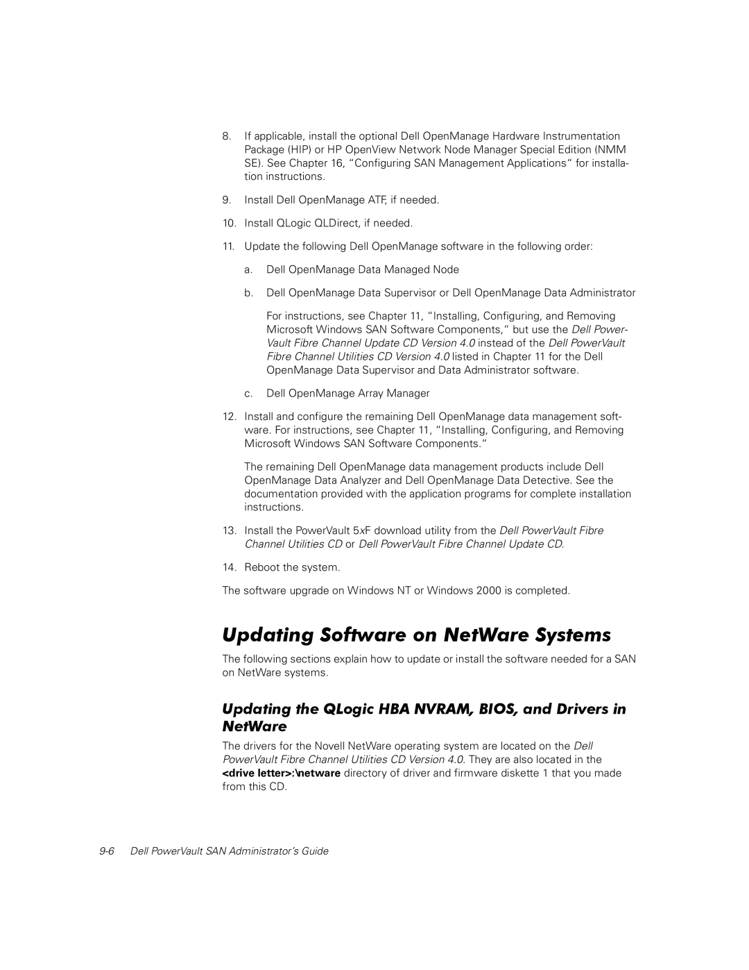 Dell 650F, 630F, 651F Updating Software on NetWare Systems, Updating the QLogic HBA NVRAM, BIOS, and Drivers in NetWare 