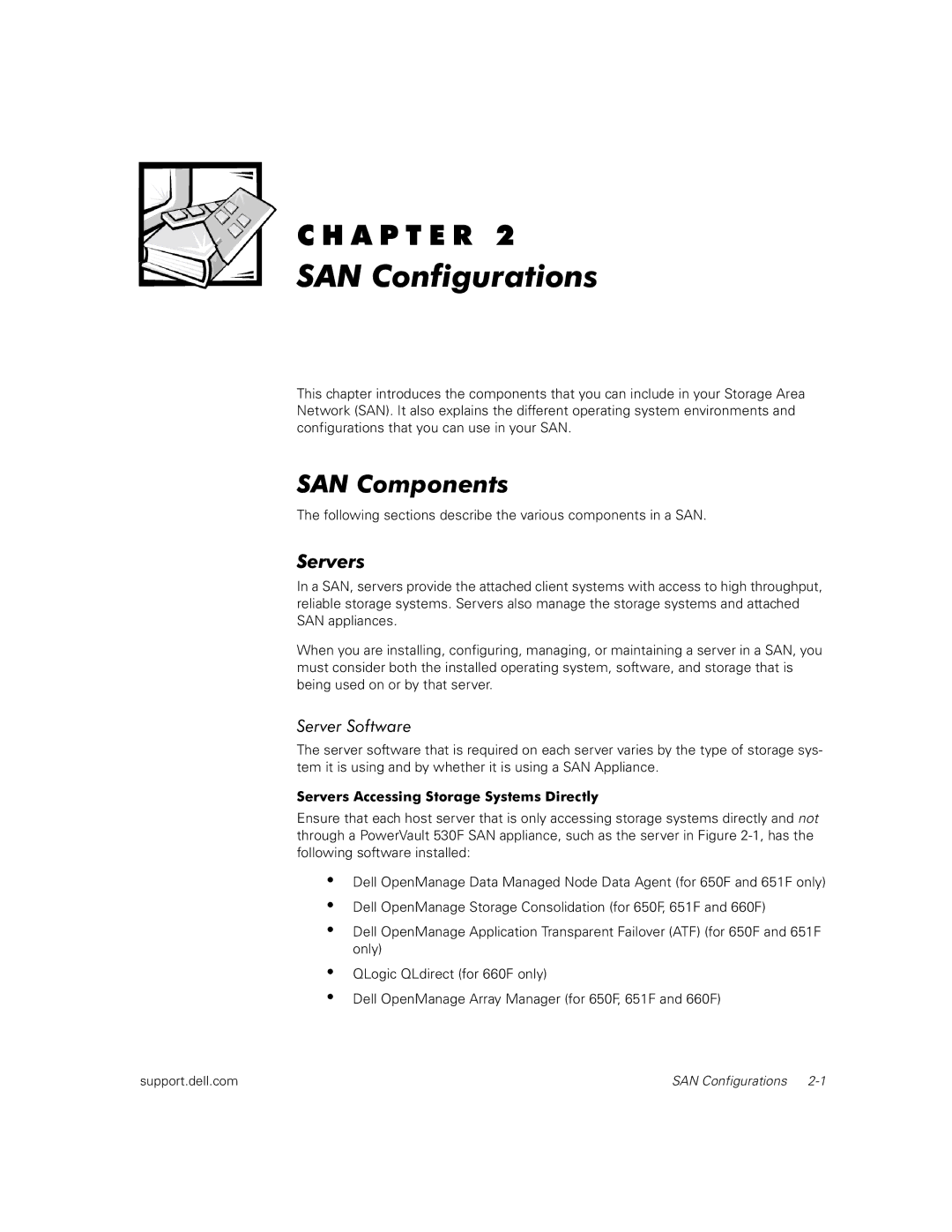 Dell 651F, 650F manual SAN Components, Servers 