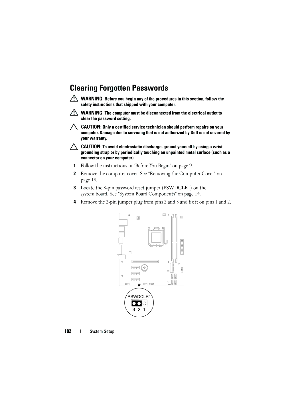 Dell 660, D11M002 owner manual Clearing Forgotten Passwords, 102 