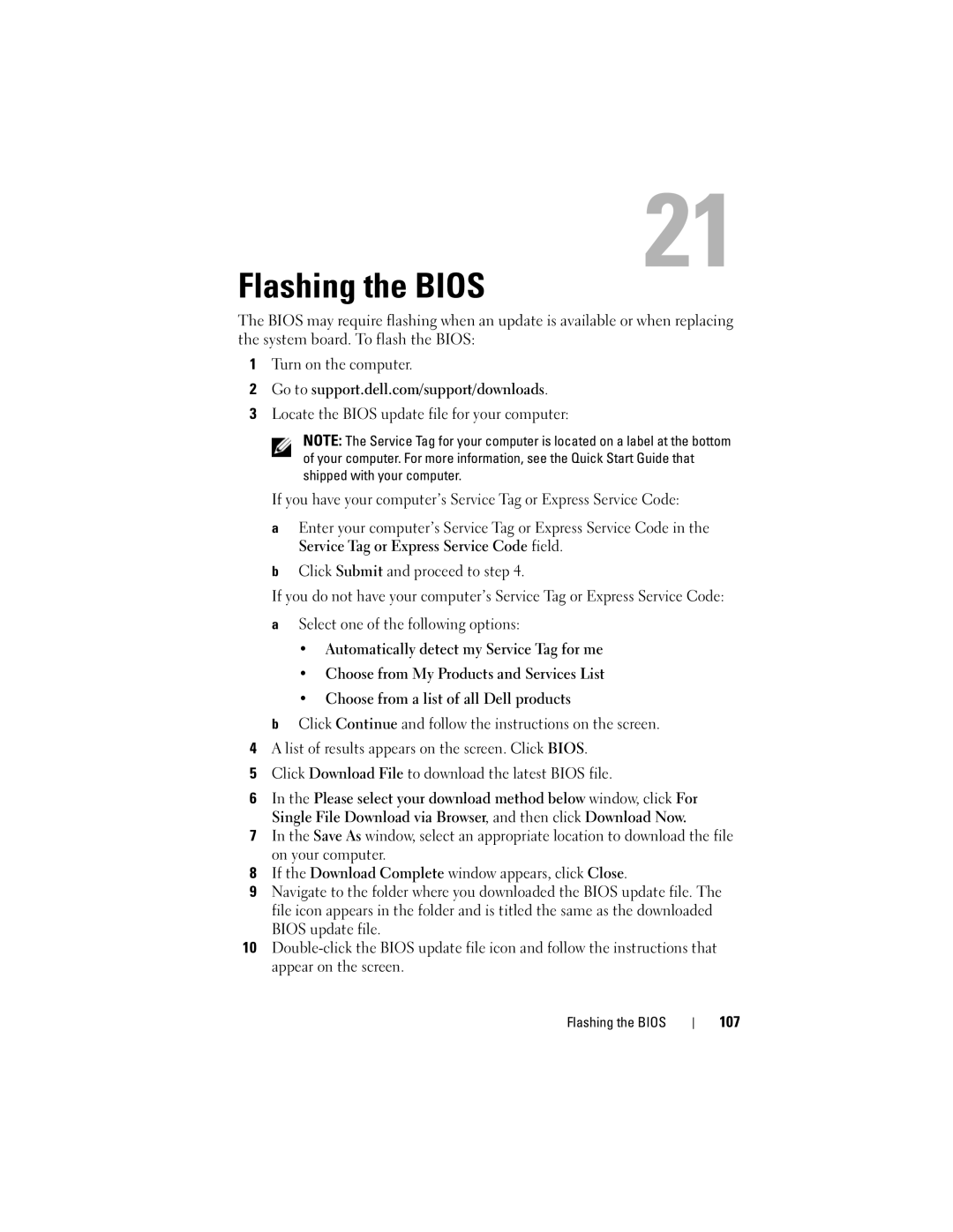 Dell D11M002, 660 owner manual Flashing the Bios, Service Tag or Express Service Code field 