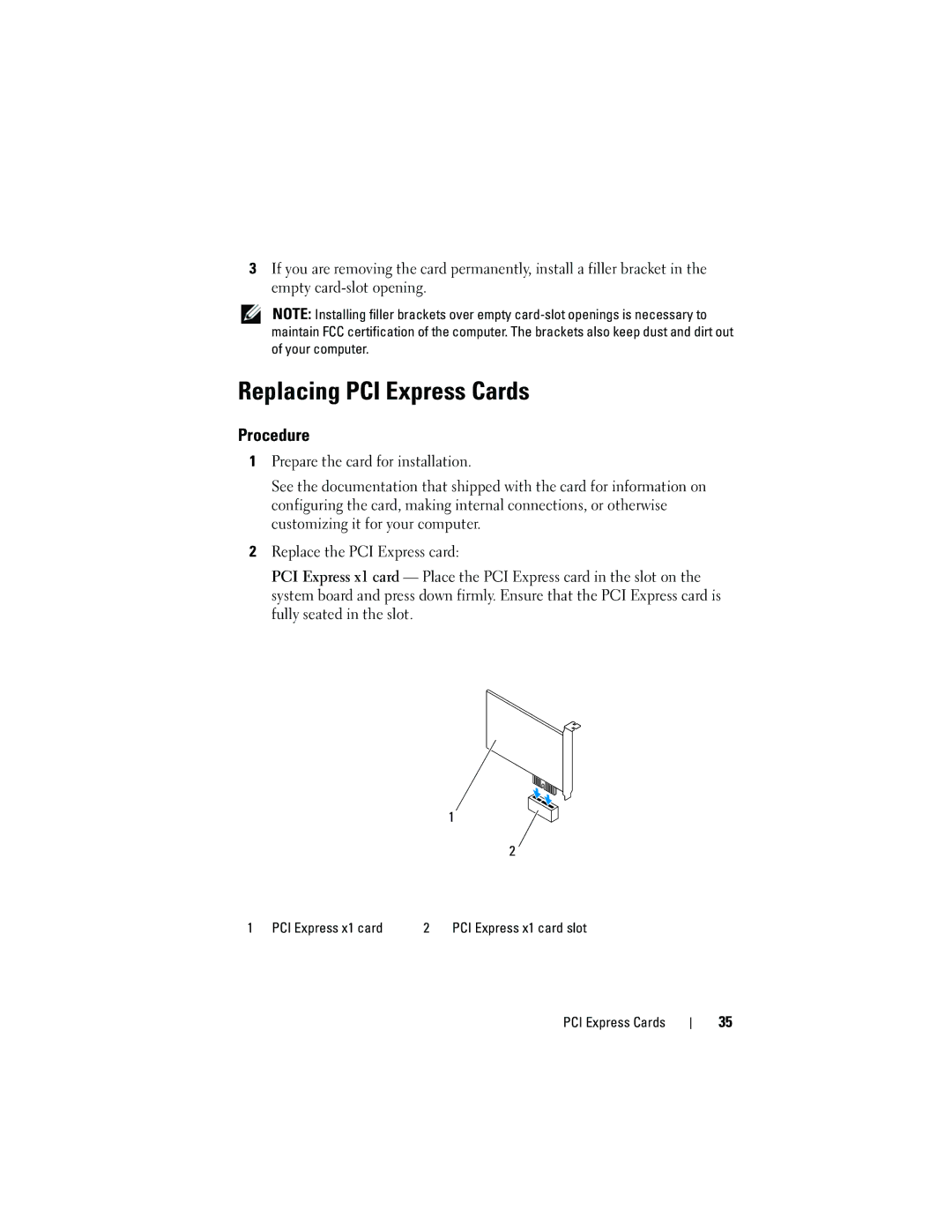 Dell D11M002, 660 owner manual Replacing PCI Express Cards 