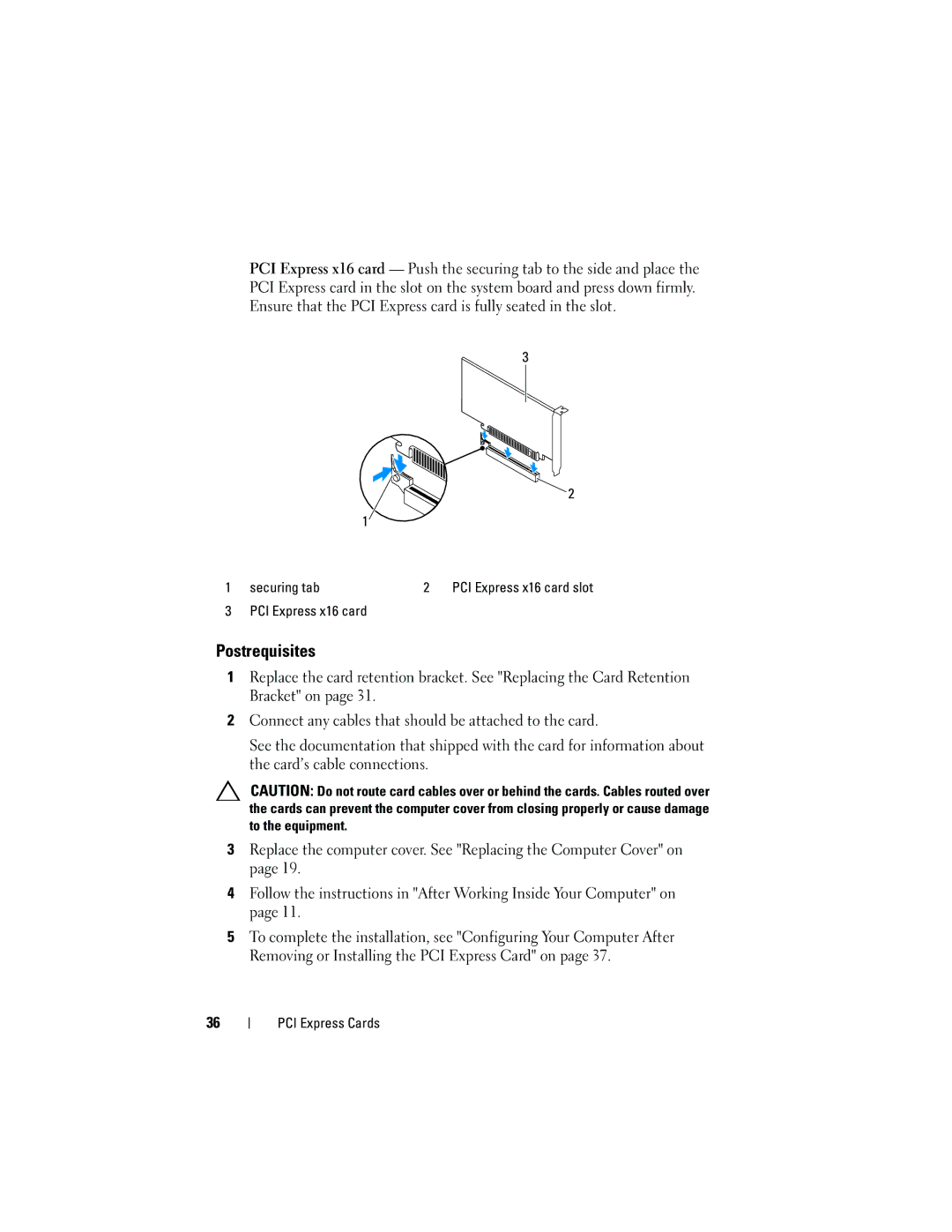 Dell 660, D11M002 owner manual Securing tab PCI Express x16 card slot 