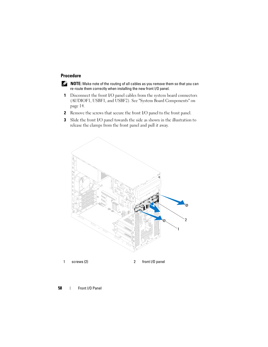 Dell 660, D11M002 owner manual Front I/O panel 