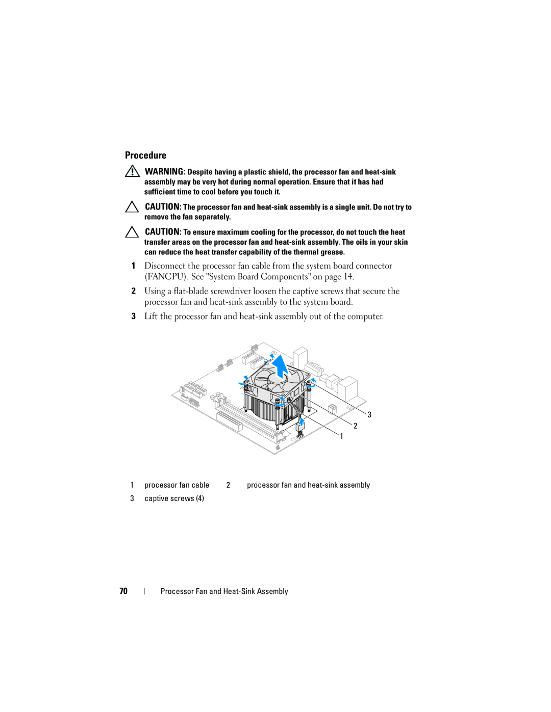 Dell 660, D11M002 owner manual Processor fan cable 