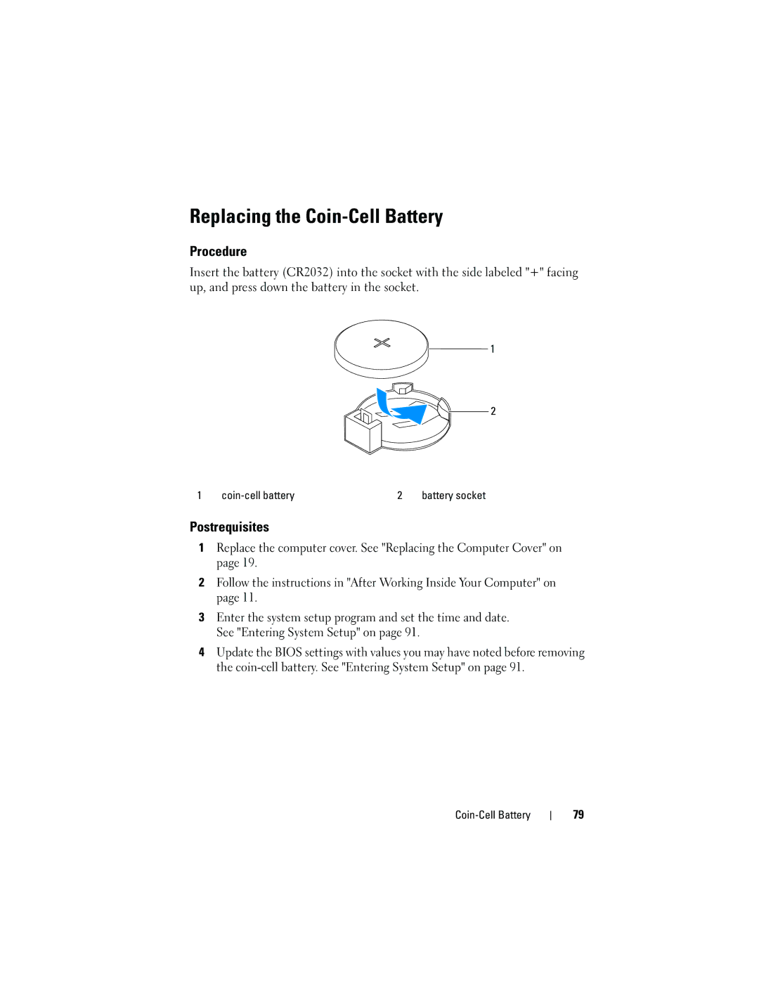 Dell 660, D11M002 owner manual Replacing the Coin-Cell Battery 