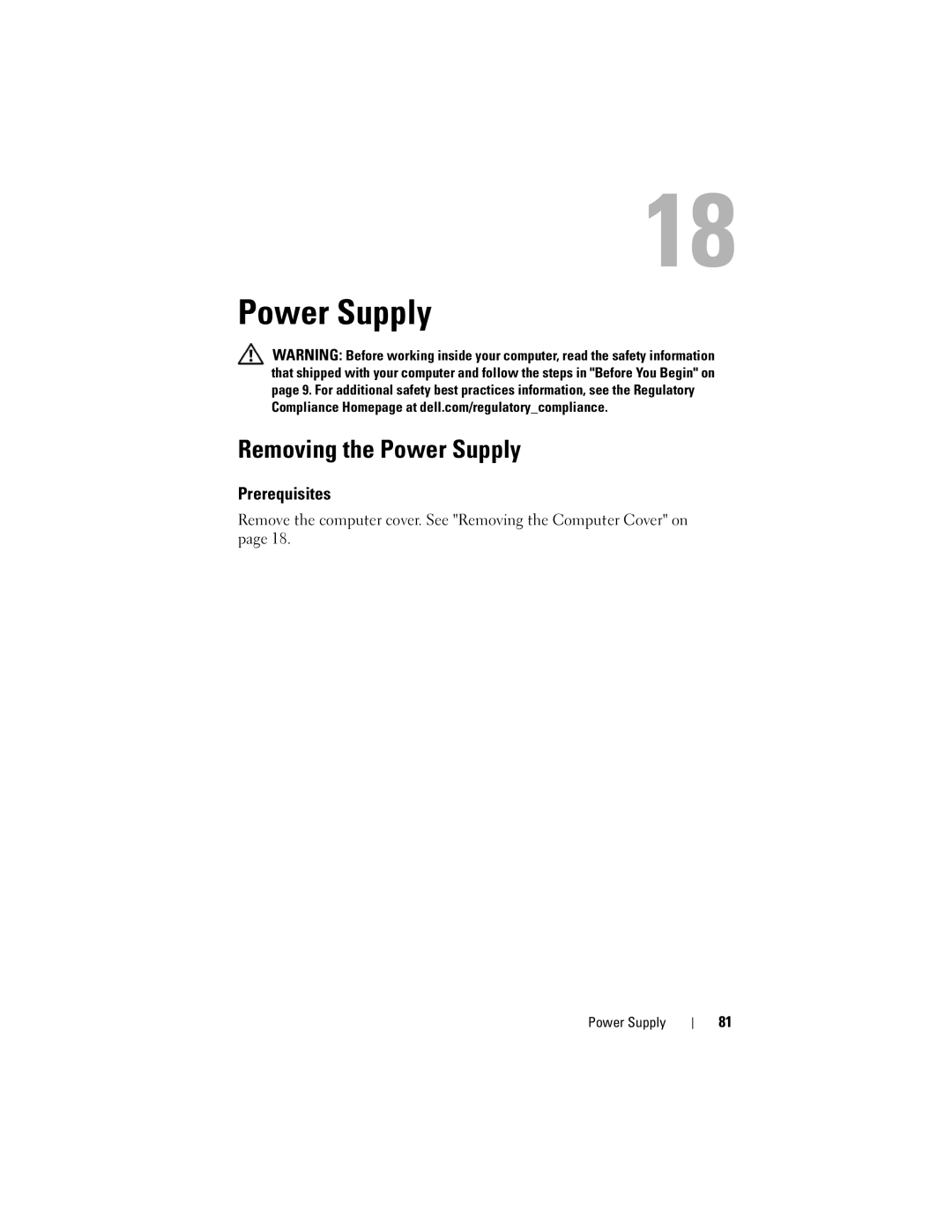 Dell 660, D11M002 owner manual Removing the Power Supply 