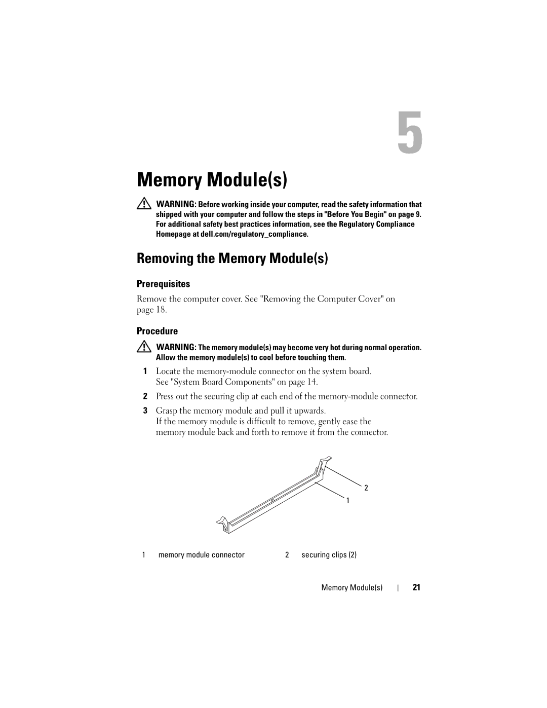 Dell 660 owner manual Removing the Memory Modules 