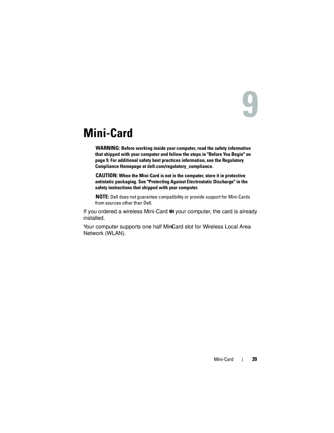 Dell 660 owner manual Mini-Card 