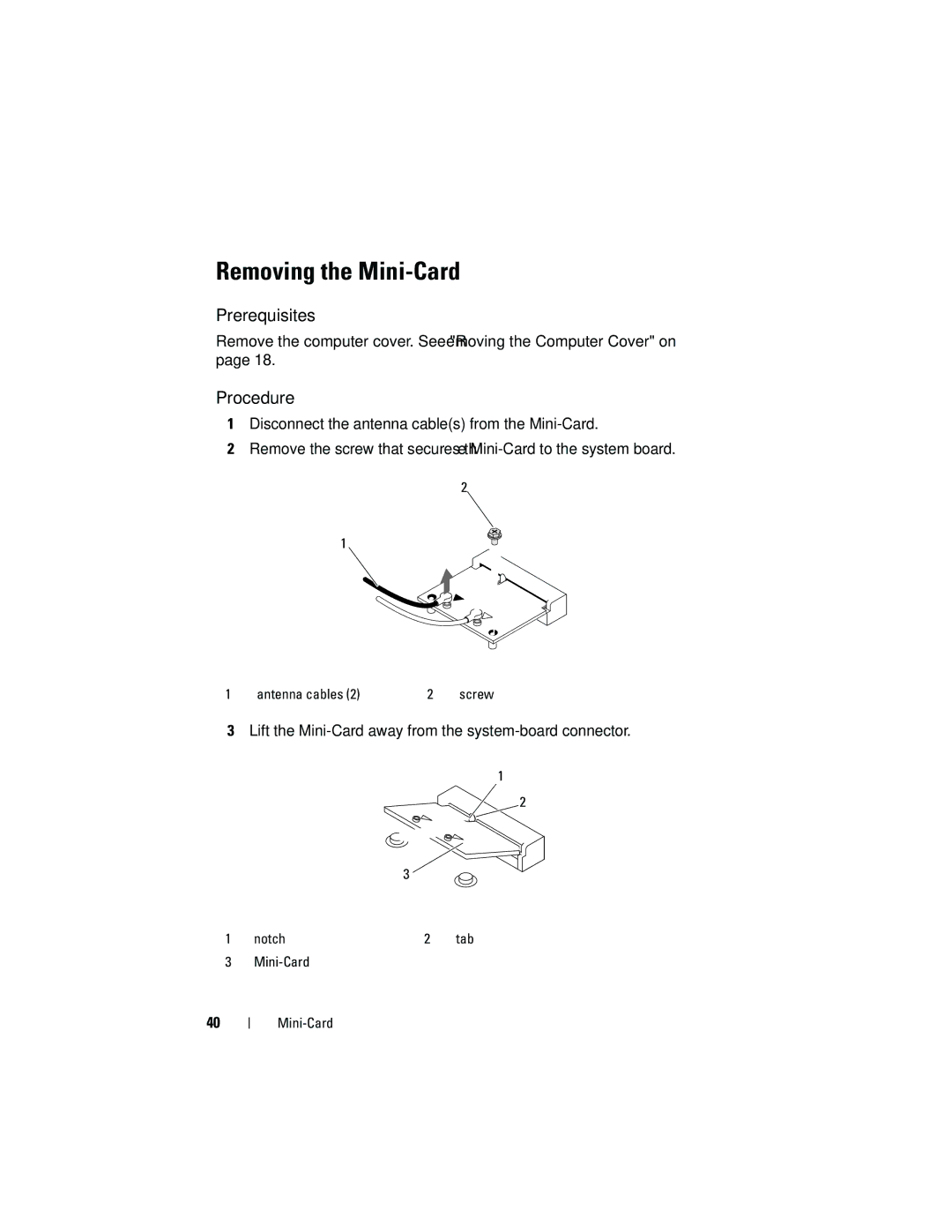 Dell 660 owner manual Removing the Mini-Card 