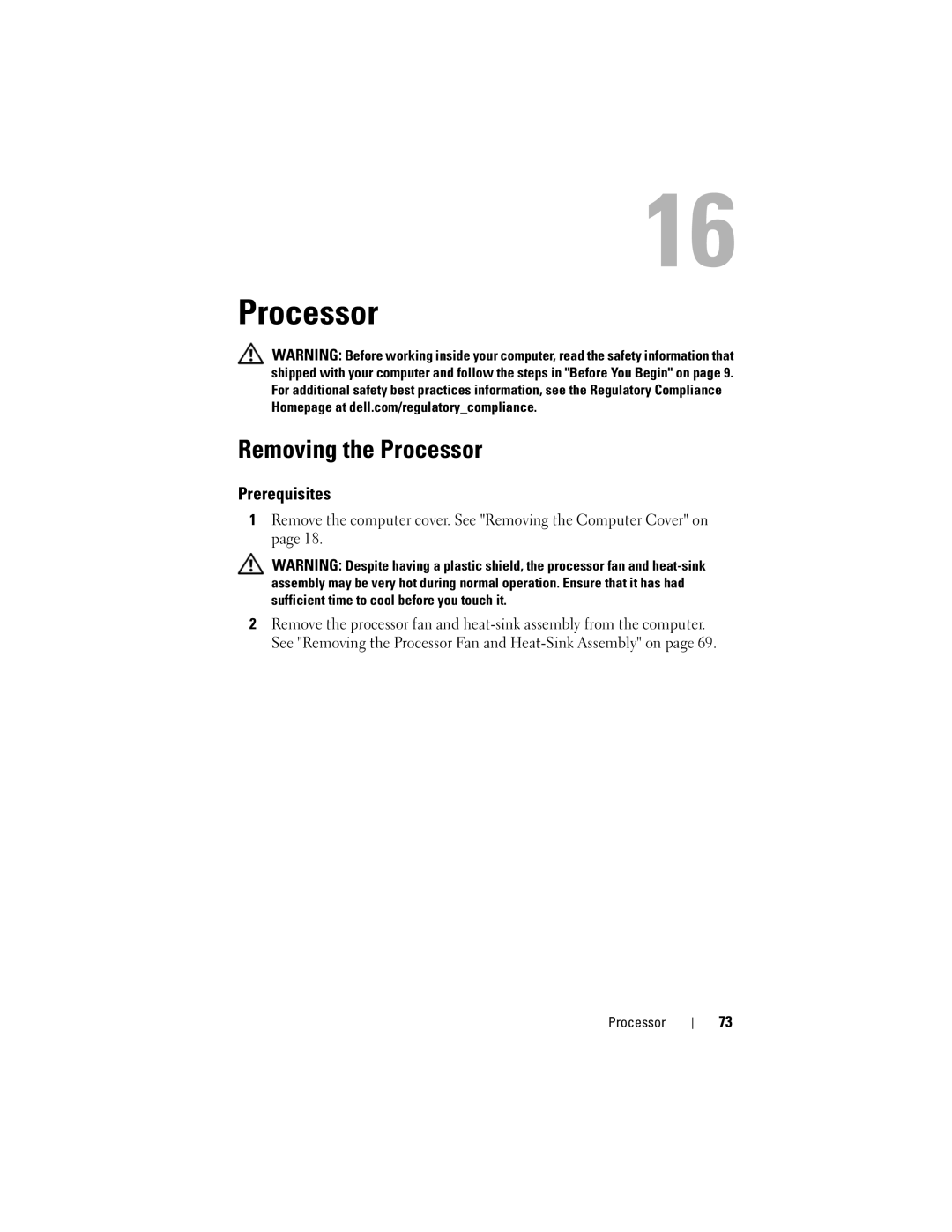 Dell 660 owner manual Removing the Processor 