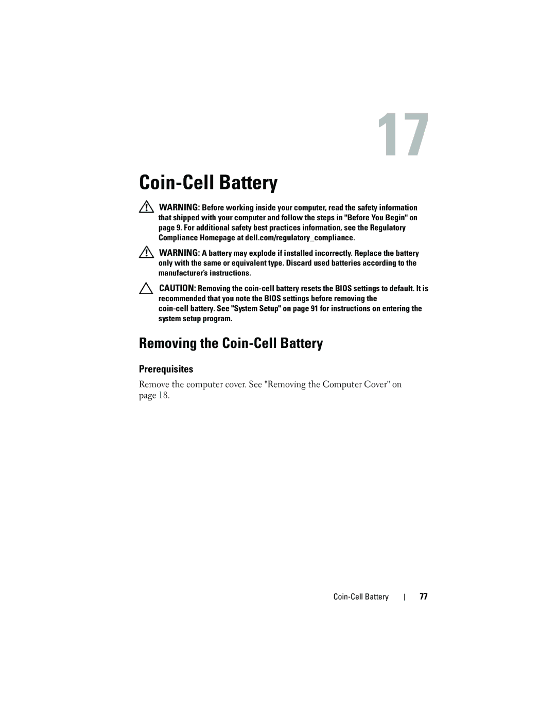 Dell 660 owner manual Removing the Coin-Cell Battery 