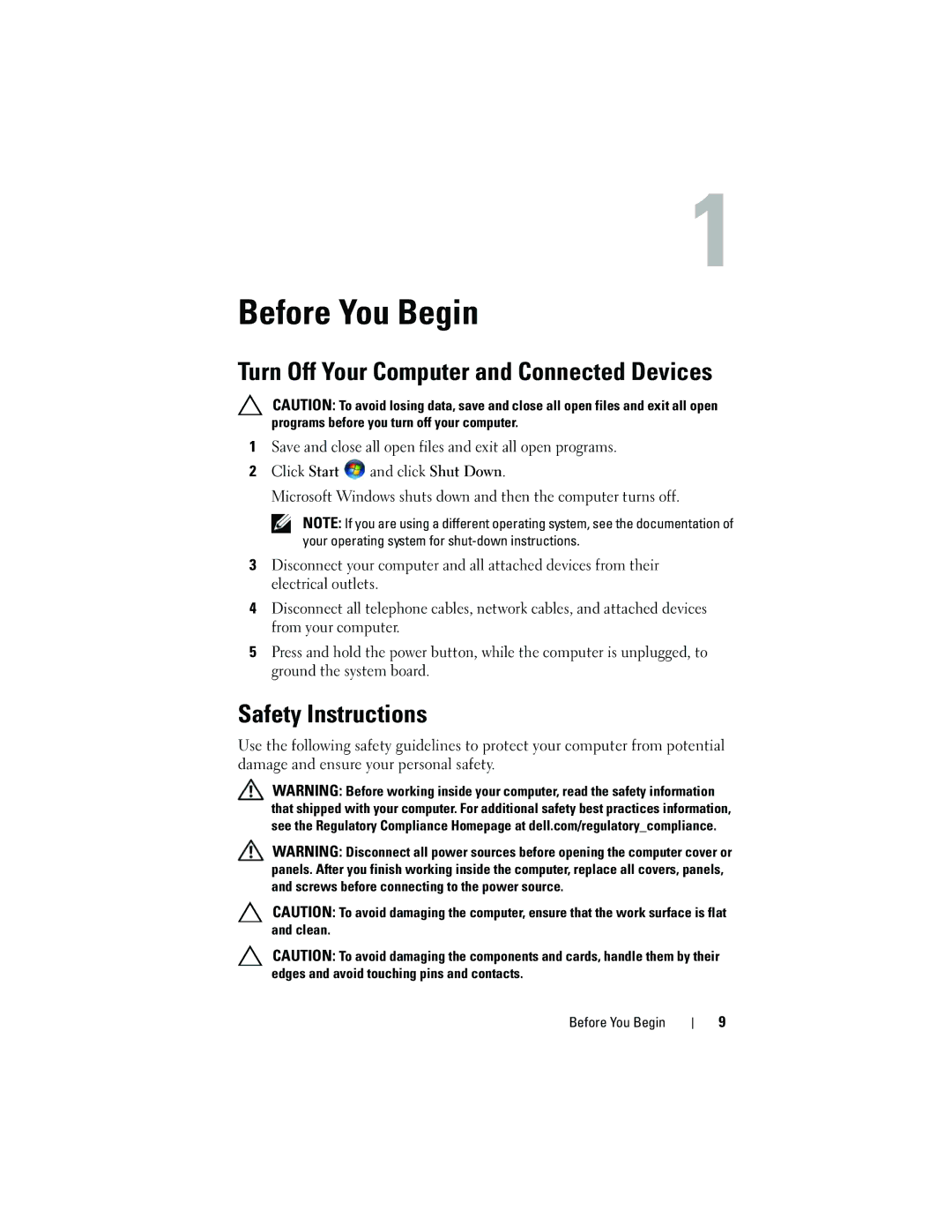 Dell 660 owner manual Before You Begin, Turn Off Your Computer and Connected Devices, Safety Instructions 