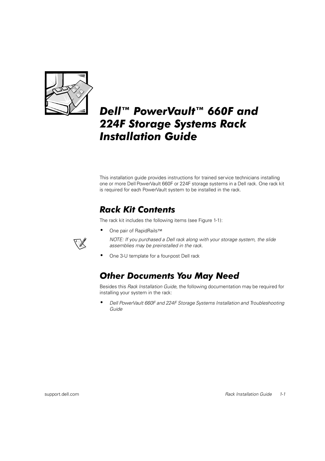 Dell 660F. 224F manual Rack Kit Contents, Other Documents You May Need 