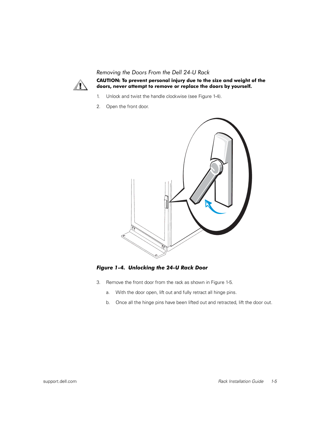 Dell 660F. 224F manual Removing the Doors From the Dell 24-U Rack 