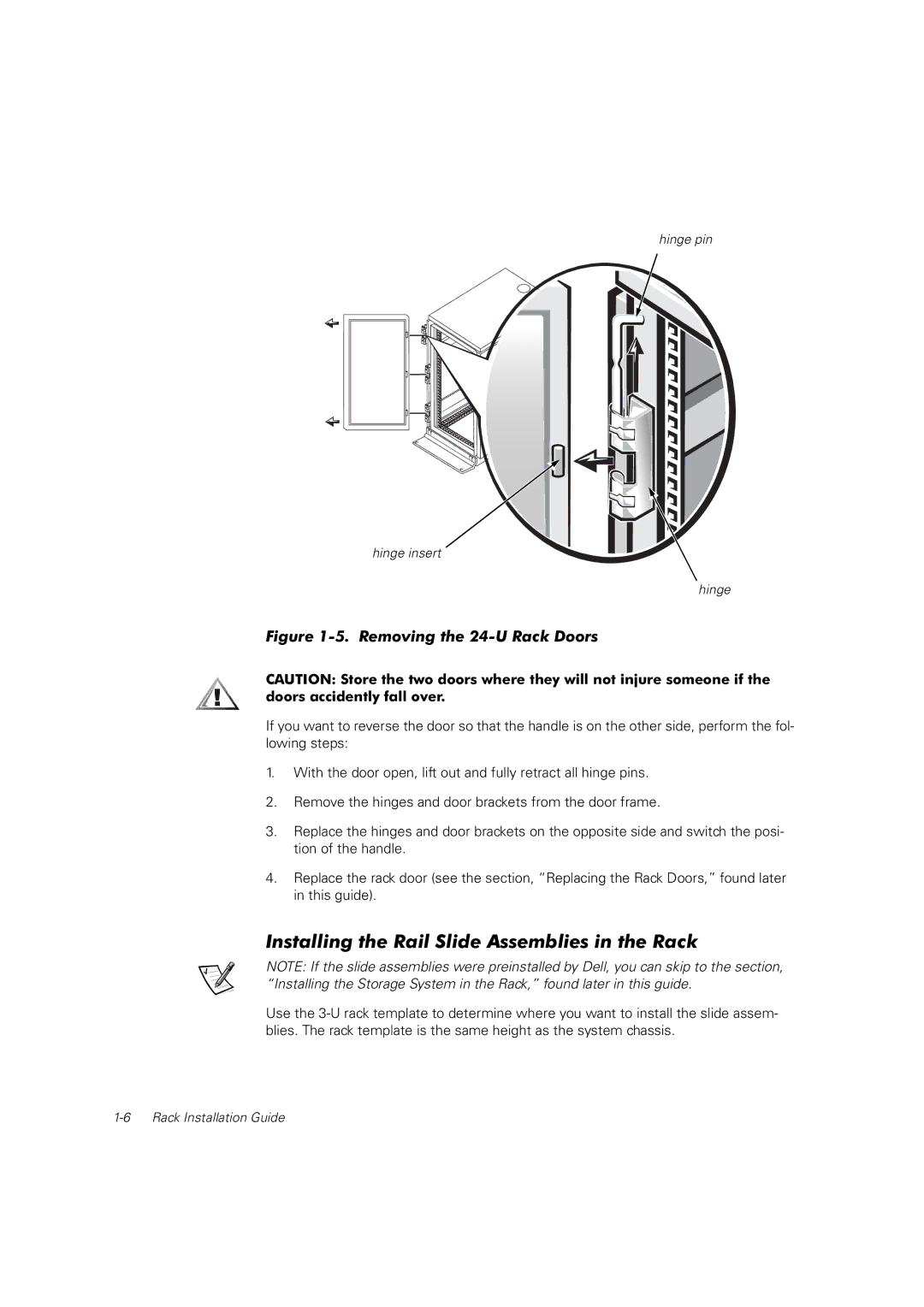 Dell 660F. 224F manual Installing the Rail Slide Assemblies in the Rack, Removing the 24-U Rack Doors 