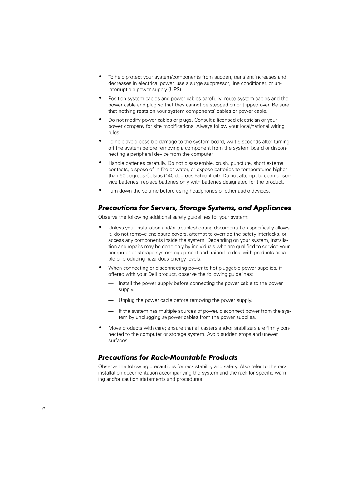 Dell 660F. 224F manual Precautions for Servers, Storage Systems, and Appliances, Precautions for Rack-Mountable Products 