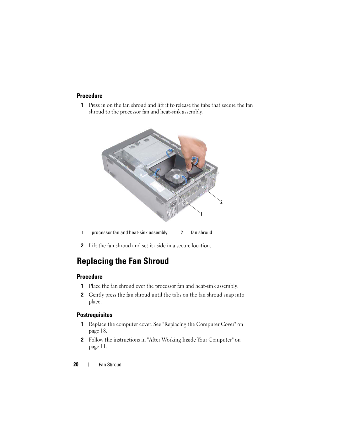 Dell 660S manual Replacing the Fan Shroud, Procedure 