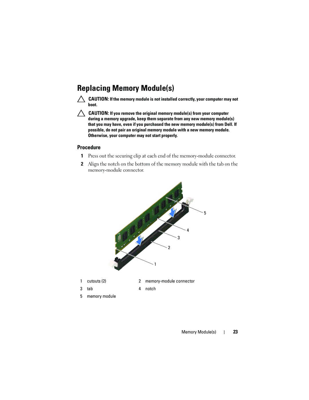 Dell 660S manual Replacing Memory Modules 