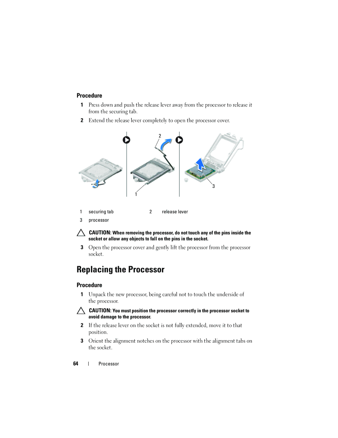 Dell 660S manual Replacing the Processor 