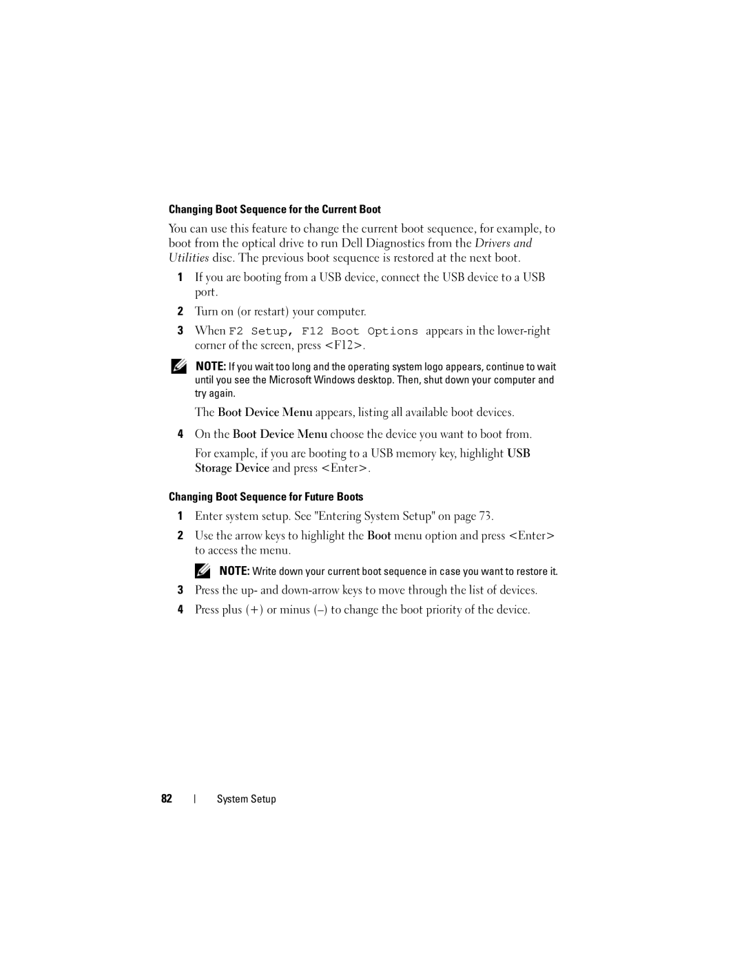 Dell 660S manual Changing Boot Sequence for the Current Boot 