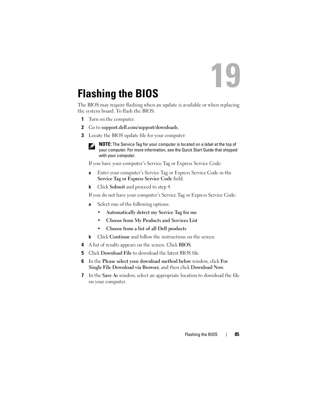 Dell 660S manual Flashing the Bios, Service Tag or Express Service Code field 