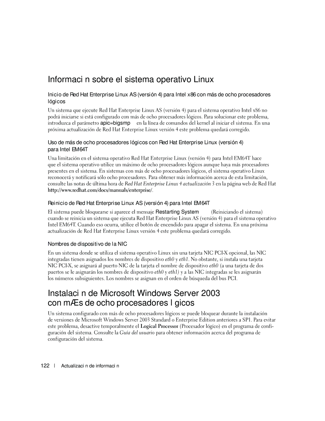 Dell 6800 manual Información sobre el sistema operativo Linux, Nombres de dispositivo de la NIC 