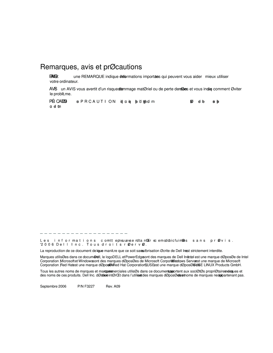 Dell 6800 manual Remarques, avis et précautions 