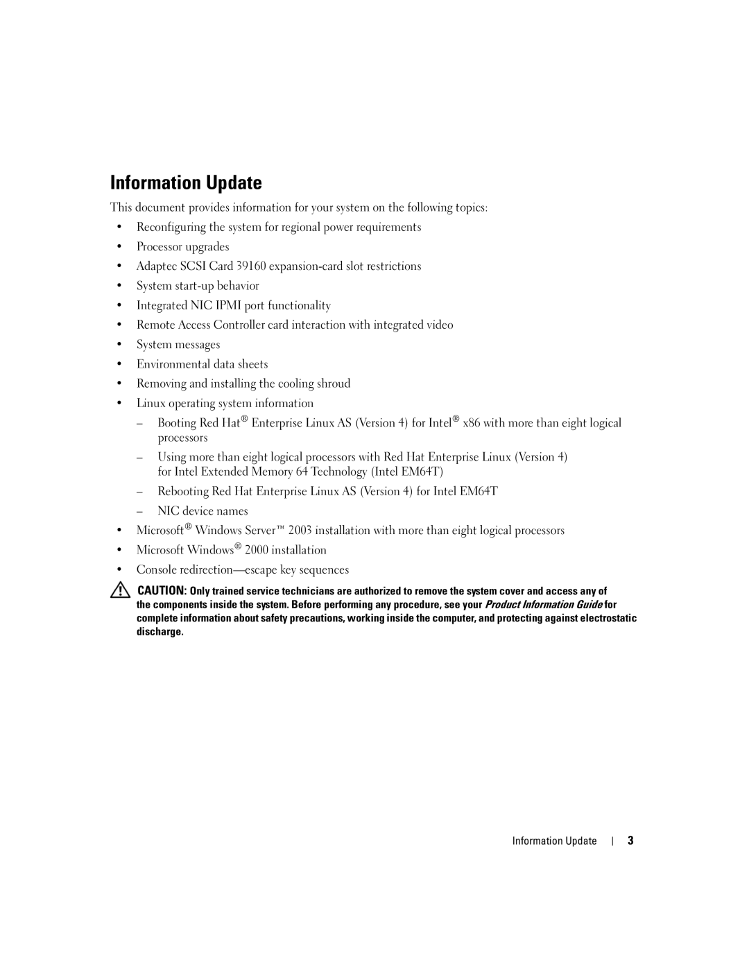 Dell 6800 manual Information Update 