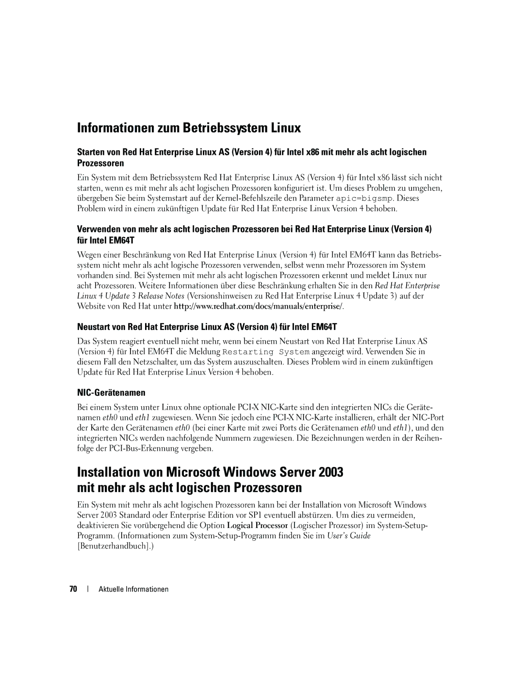 Dell 6800 manual Informationen zum Betriebssystem Linux, NIC-Gerätenamen 