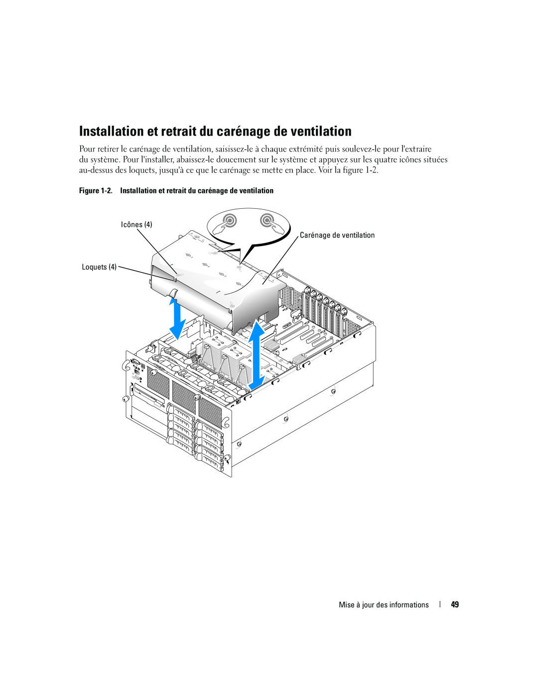 Dell 6800 manual Installation et retrait du carénage de ventilation 