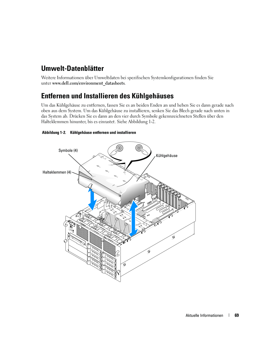 Dell 6800 manual Umwelt-Datenblätter, Entfernen und Installieren des Kühlgehäuses 