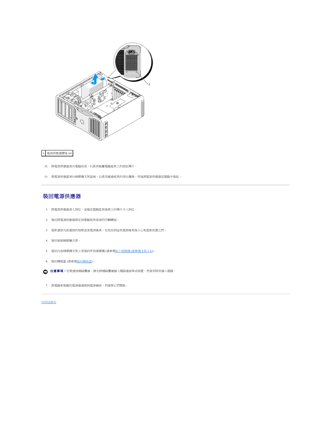 Dell 690 manual 裝回 電 源 供應器 