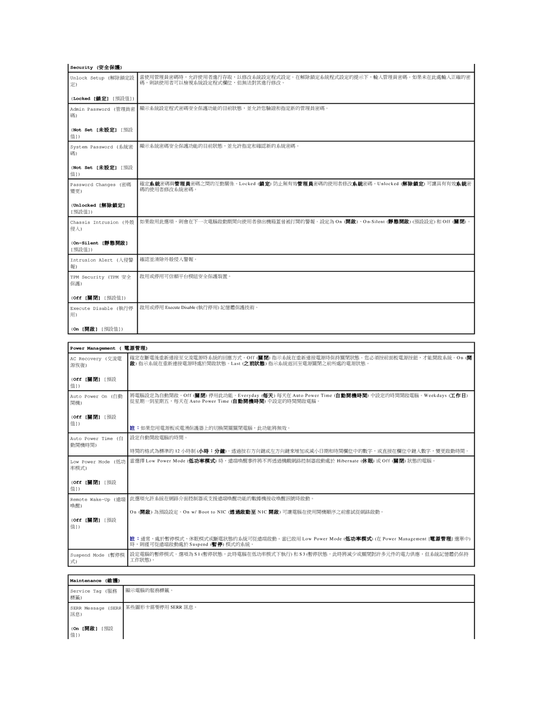 Dell 690 manual Security 安 全 保 護, 啟用或停用 Execute Disable 執行停用 記憶體保護技術。 