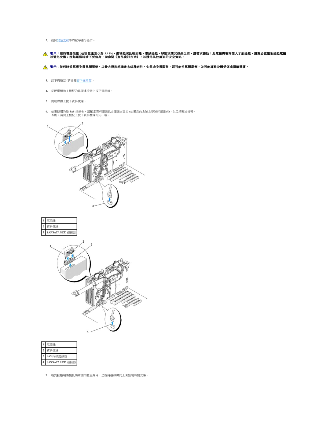 Dell 690 manual Sas/Sata Hdd 連接器 