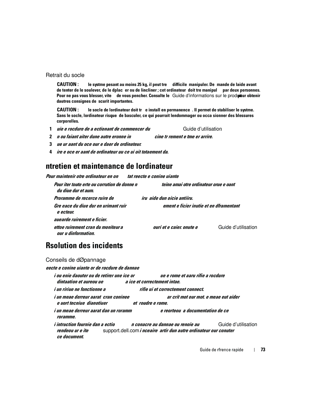 Dell 690 manual Entretien et maintenance de lordinateur, Résolution des incidents, Retrait du socle, Conseils de dépannage 