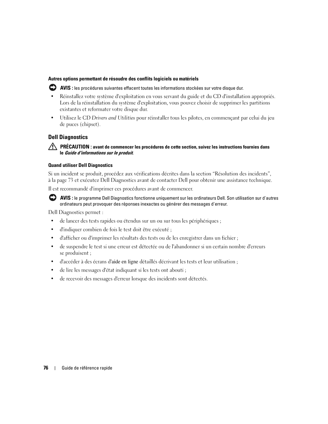 Dell 690 manual Quand utiliser Dell Diagnostics 