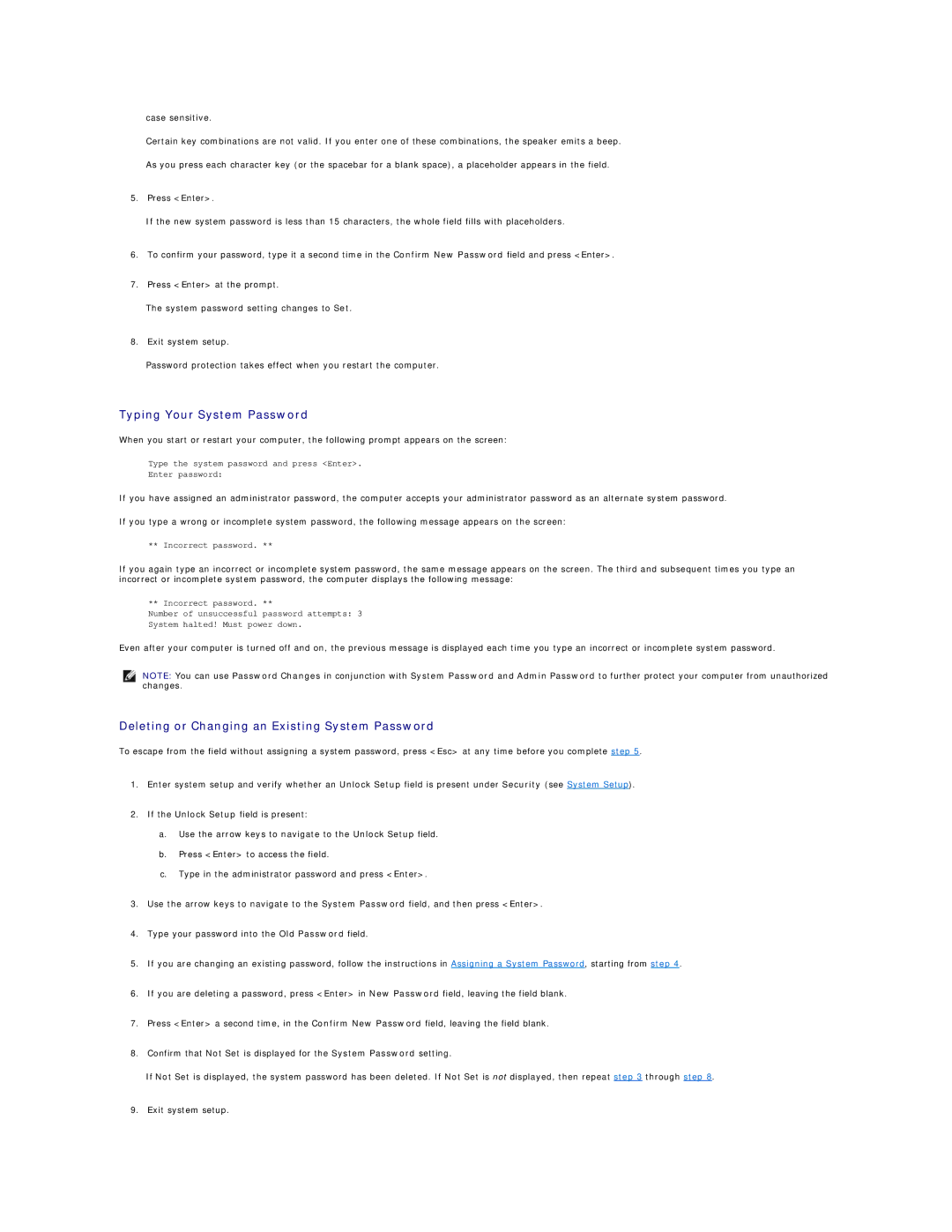 Dell 690 manual Typing Your System Password, Deleting or Changing an Existing System Password 