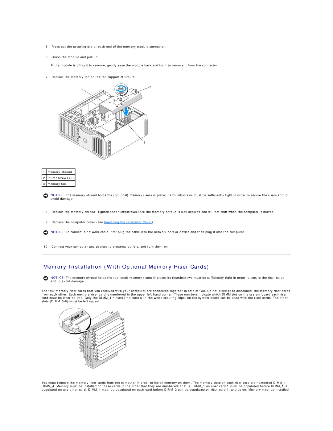 Dell 690 manual Memory Installation With Optional Memory Riser Cards 