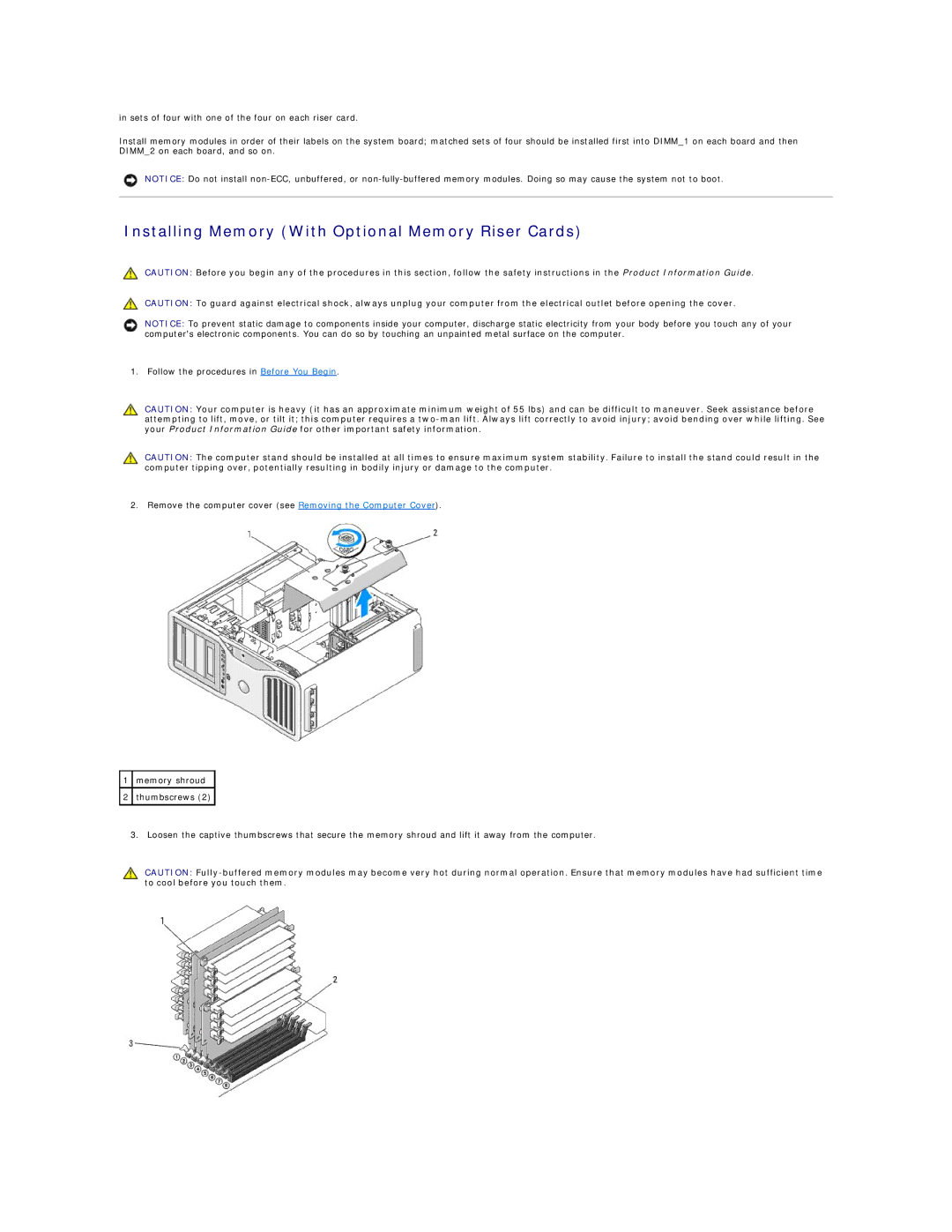 Dell 690 manual Installing Memory With Optional Memory Riser Cards 