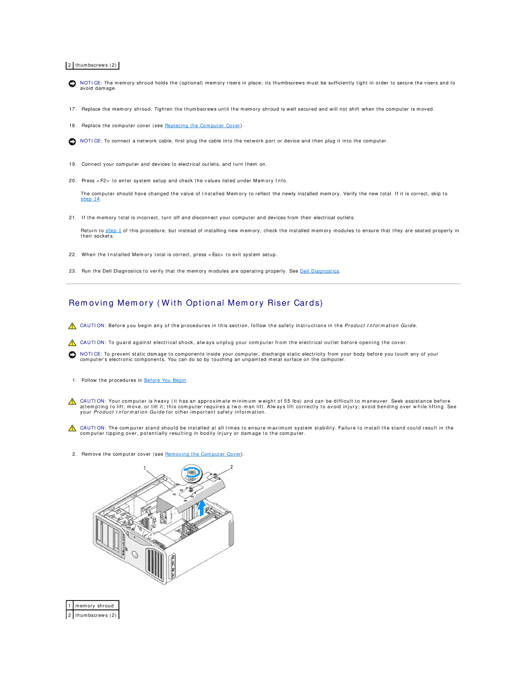 Dell 690 manual Removing Memory With Optional Memory Riser Cards 