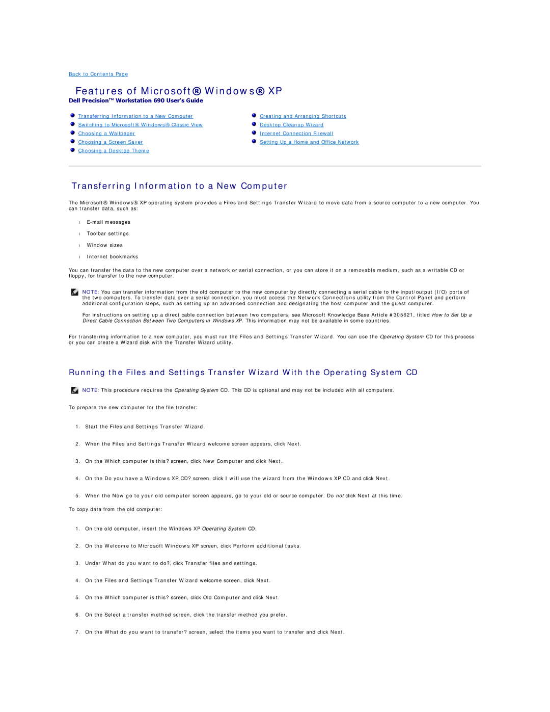 Dell 690 manual Features of Microsoft Windows XP, Transferring Information to a New Computer 