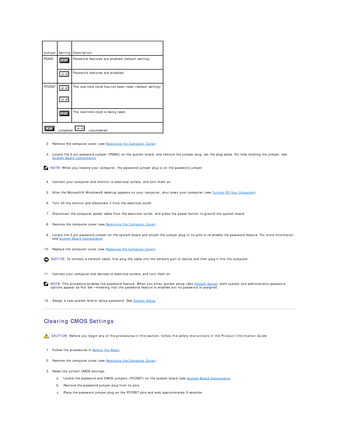 Dell 690 manual Clearing Cmos Settings, Jumper Setting Description 